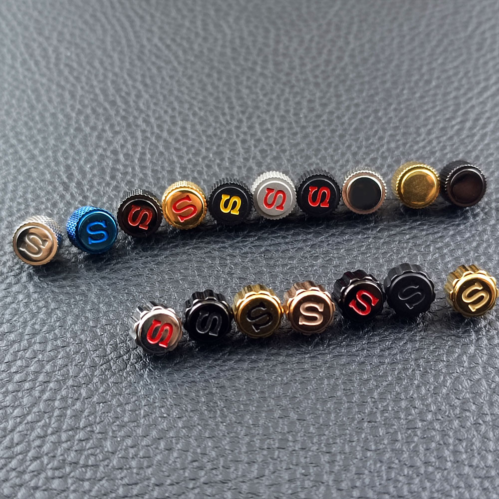 Watch Crown Stem - ฝาครอบแบบขันเกลียว คุณภาพสูง สำหรับเปลี่ยนฝาครอบเม็ดมะยม แกะสลักลาย 'S' ใช้ได้กับกลไก