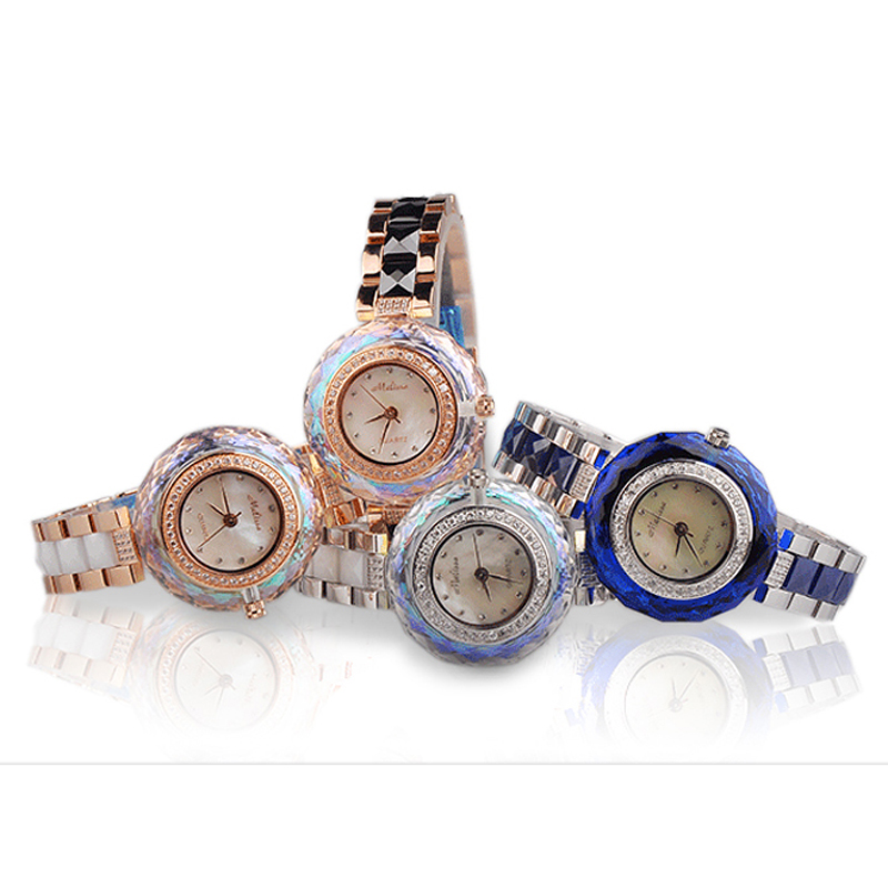 Luxury Ceramic Watch - ขาย!!! ส่วนลด Melissa เซรามิคคริสตัลหมุน Rose Camellia