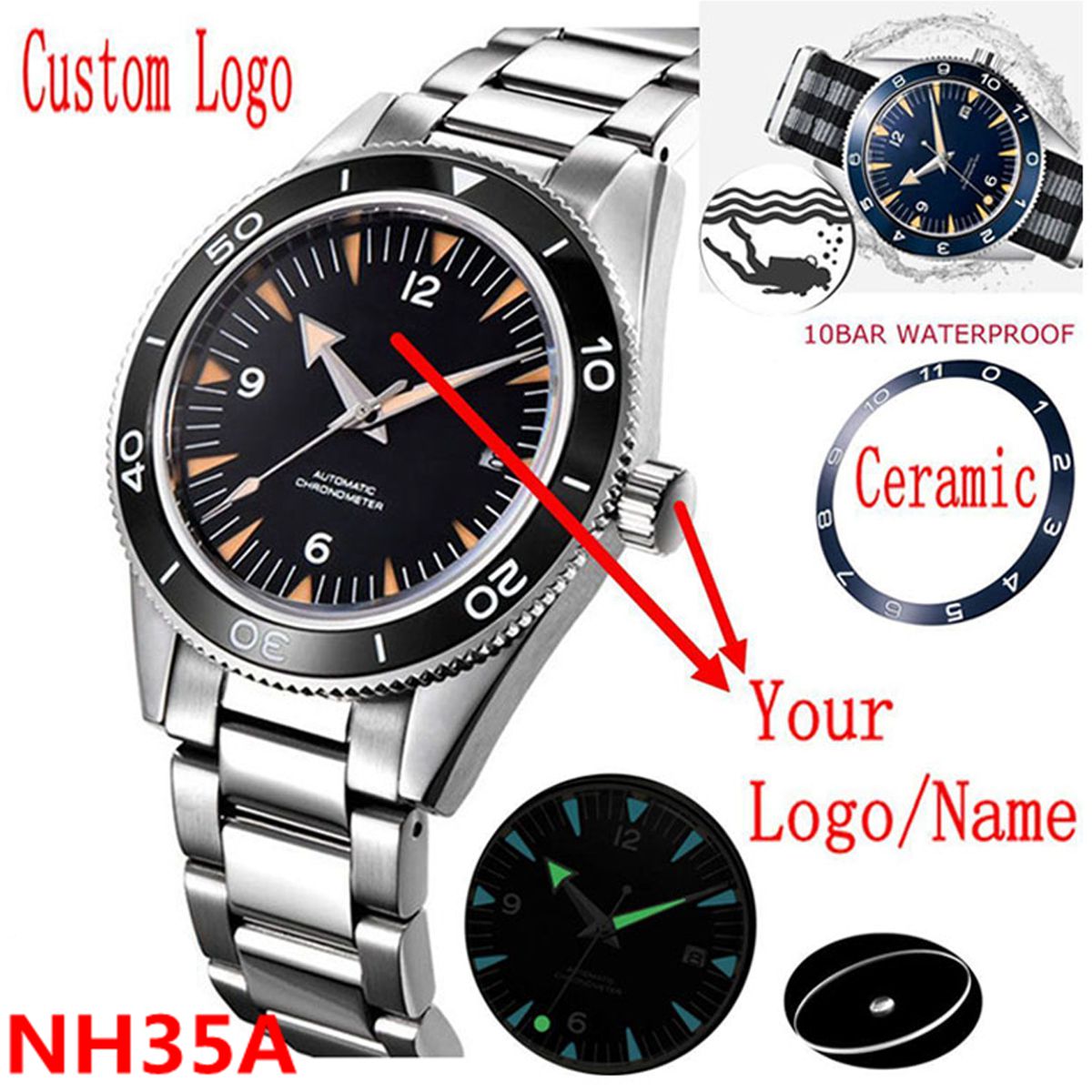 โลโก้ที่กําหนดเอง NH35 นาฬิกา  - Luxury Ceramic Watch บทวิจารณ์และราคา