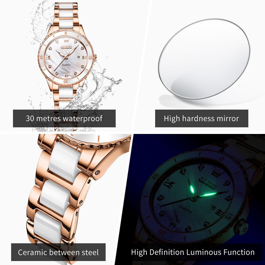 OLEVS 9985 นาฬิกาควอตซ์สำหรับผ - Luxury Ceramic Watch บทวิจารณ์และราคา