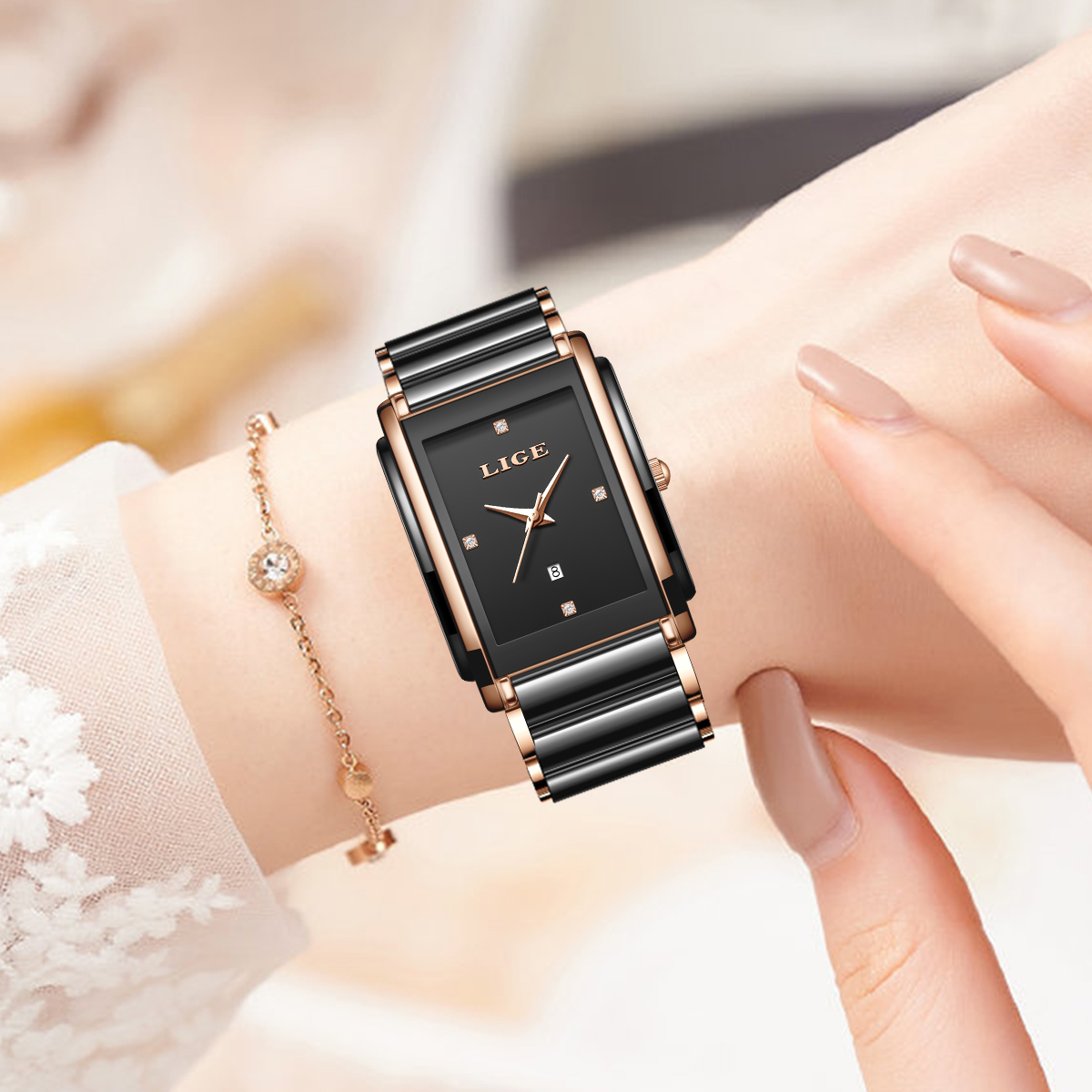 LIGE แฟชั่นนาฬิกาหรูหราสำหรับผ - Luxury Ceramic Watch บทวิจารณ์และราคา